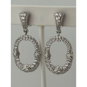 Judith Ripka Sterling Silver CZ Dangle Earrings Clip On